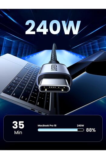 Ugreen كابل USB-C مضفر من النايلون بقوة 240 واط، بطول 2 متر، شحن سريع بتقنية PD 3.1 لأجهزة MacBook Pro/Air وiPad Pro/Air وGa