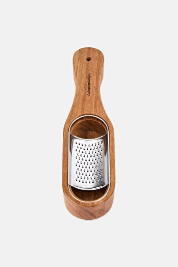 Catherine Malandrino Cheese Grater With Acacia Wood Base, Silver