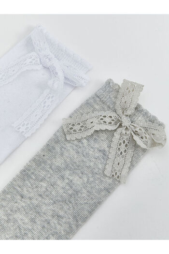 LC Waikiki Create Your Style from Uzg Store |   Bow Detailed Girl's Knee High Socks 2-Piece