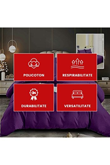 PATONE Damask Polycotton Bed Linen, Purple, 4 Pieces, for Double Bed