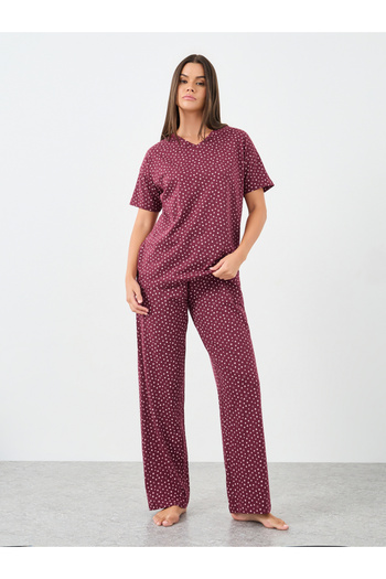 Styli Cotton Star Heart V Neck T-Shirt and Pyjama Set