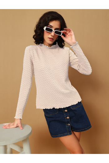 The Dry State By Styli Cream Textured Long Sleeve T-Shirt