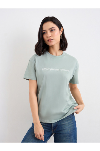 Styli Embroidered Slogan Boxy Fit T-Shirt