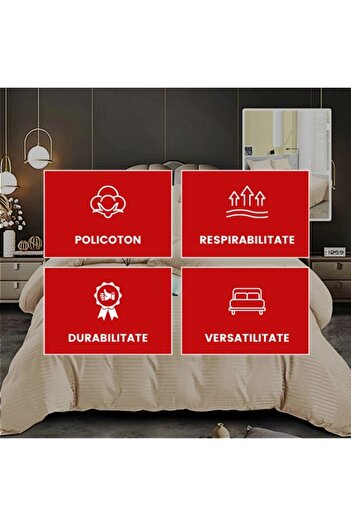 PATONE Damask Polycotton Bed Linen, Beige, 4 Pieces, for Double Bed