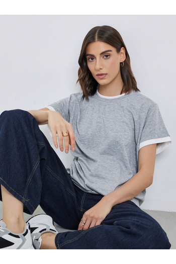 Styli Contrast Trim Short Sleeve Oversized T-Shirt