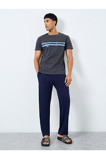 Styli Men Striped Printed T-Shirt and Open Hem Pyjama Set