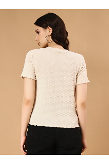 WINGS & HORNS By Styli Cream Textured Knit T-Shirt