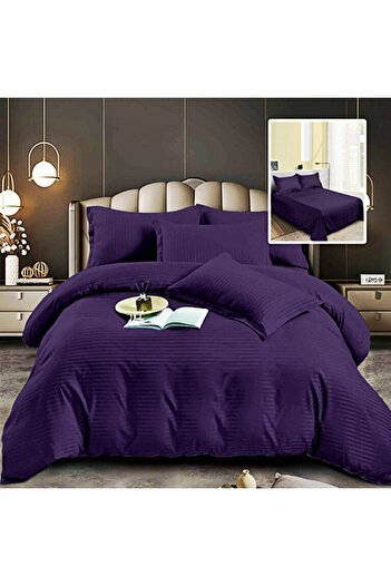 PATONE Damask Polycotton Bed Linen, Dark Purple, 4 Pieces, for Double Bed