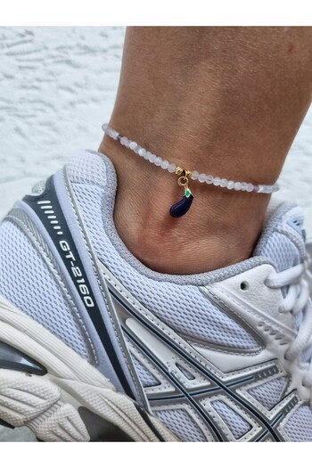 NEMOR STUDIO Eggplant Murano Glass Detailed - Cat's Eye Natural Stone Anklet