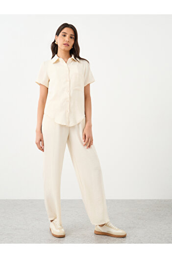 Styli Cream Solid Shirt and Straight Leg Pants Co-Ords