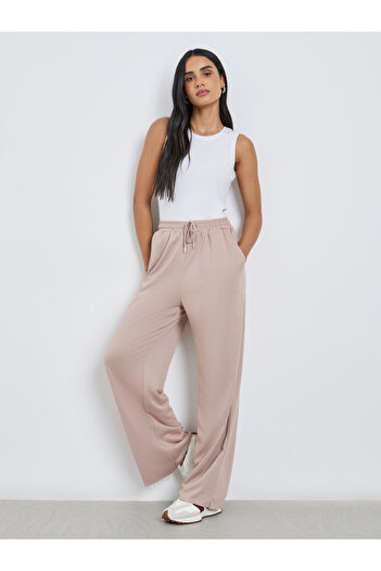 Styli Solid Wide Leg Joggers with Drawstring Waistband