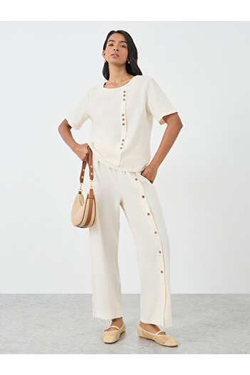 Styli Button Decorated Top and Pants Co-Ords