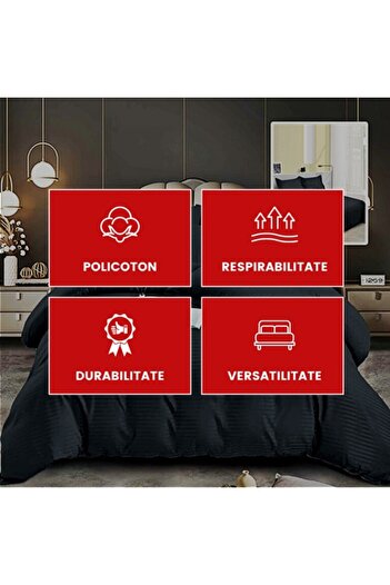 PATONE Damask Polycotton Bed Linen, Black, 4 Pieces, for Double Bed