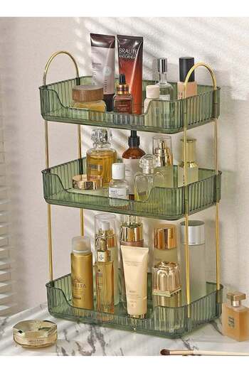 COOYA 3 Tier Bathroom Counter Organizer,Large Capacity,PET Materia,Durable Save Counter Space,Green