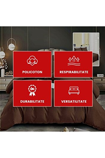 PATONE Damask Polycotton Bed Linen, Brown, 4 Pieces, for Double Bed