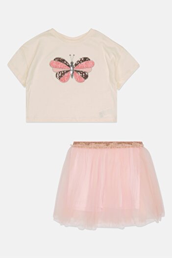 Miss Toddlers Girl 2 Piece Embellished Short Sleeves T-shirt And Skort, Multicolor