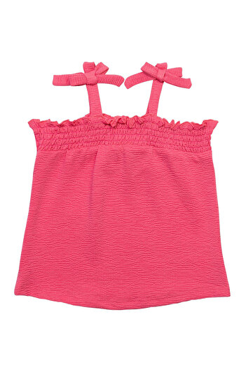 Minoti - Textured Co-Ord with Frilled Shorts and Bow Tie Top - Hot Pink