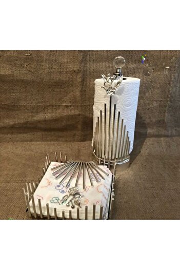 AZADE BAKIR Silver Rice Japongue Roller and Rod Square Napkin Set of 2