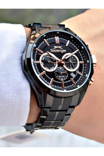 Slazenger 10 Atm Waterproofness Black Color Steel Cord Steel Case Men Wrist Watch 2567.01Mr