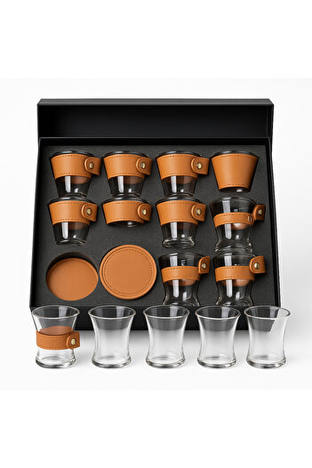 TSUMAB Elegant Tea Glass Set with Leather Grip – 6 Pieces
