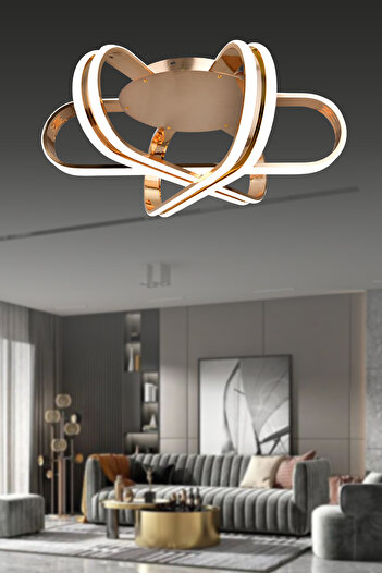 HİRALUCE Henna 3 Renk Kumandalı Ve Dimmerli Gold ( Sarı Beyaz Ve Gün Işığı ) Kristal Taşlı Led Avize