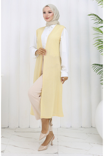 sefamerve Simple Thin Basic Long Vest Women's Vest Plus Size Vest 8763-05 Light Yellow