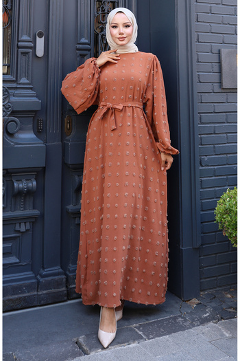 sefamerve Aerobin Fabric Belted Dress 0130-01 Milky Coffee