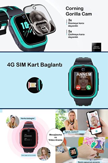 SWORD 4G Akıllı Çocuk Saati, Gorilla Cam, Sesli, Görüntülü, IP68, Uzun Pil Ömrü, Doğru Konum SW-KIDS