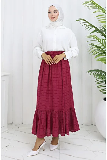 sefamerve Elastic Waist Skirt 2127-02 Fuchsia