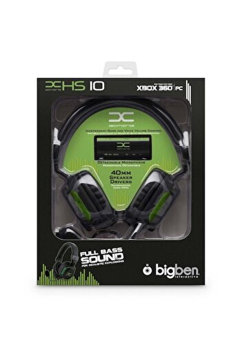 HS Xbox 360 Headset, Detachable Microphone, Wired, Black-Green