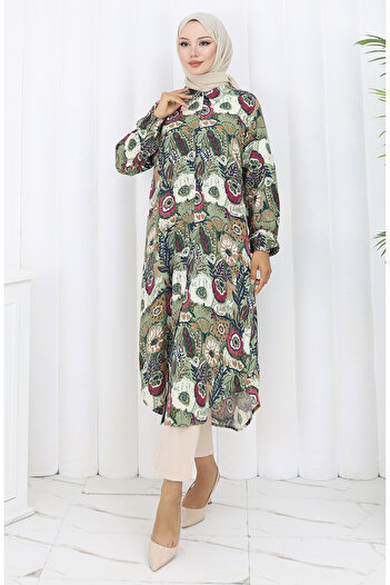 sefamerve Elasticated sleeve buttoned tunic 0134-01 green plum