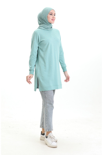 sefamerve Slit Ribbed Tunic 9118-05 Çağla Green