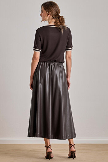 Guitar Maxi Brown Leather Skirt