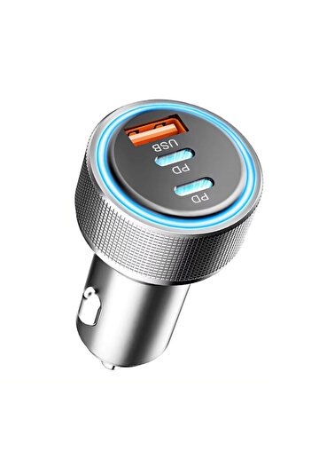 Techsuit Incarcator auto bricheta USB, Type-C 60 W C6, argintiu