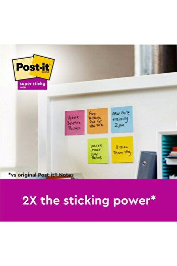 Post-it Notes adeziv Super Sticky 76 x 76 mm, 90 file x 5 culori asortate,