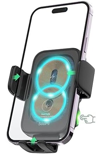 SooPii Dual Coils Wireless Car Charger, 15W Fast Smart Alignment Wireless Charging Car Mount, Full A