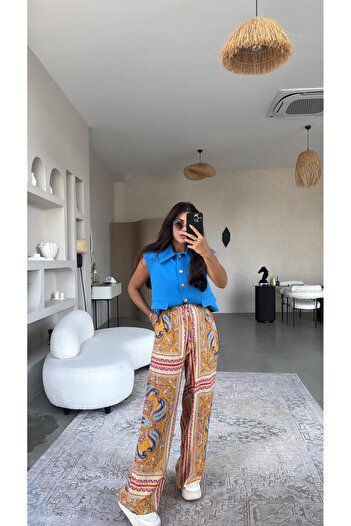Buket Teke Orange Ethnic Pattern Viscose Trousers