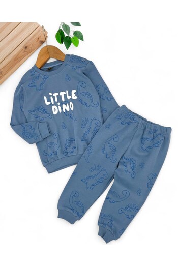 Ege Bebek Baby Boy Little Dino Printed 6-9-12-18-24 Months Seasonal, Long Sleeve 2 Thread Baby Set