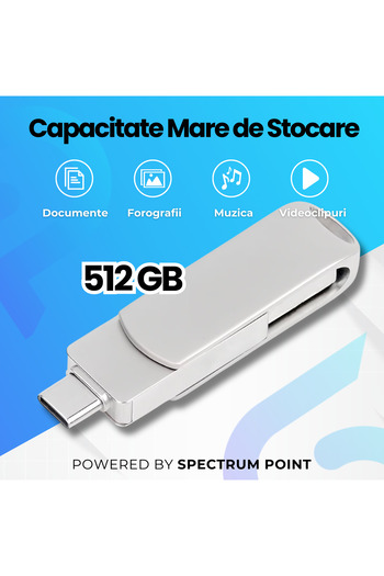 SpectrumPoint USB Memory for Phones, Tablets and Computers, Capacity 512 GB, USB 3.1, USB Type-C, Silver