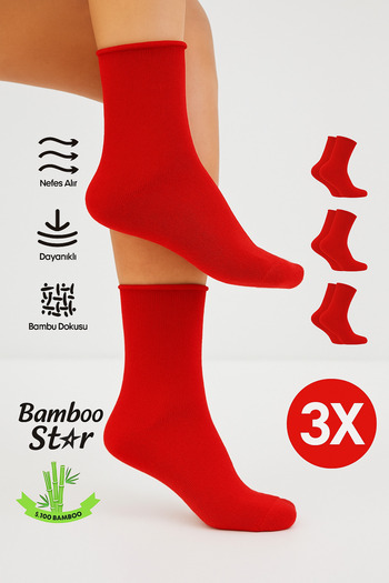 bamboo star Bamboo Women's Red Elasticless Socket Seamless Premium Socks 3 Pack Non-Squeezing Socks / Does Not Leave Marks