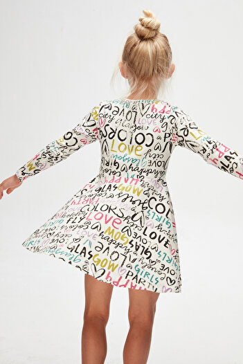 LOVETTI Ecru Girl's Glasgow Pattern Long Sleeve Dress