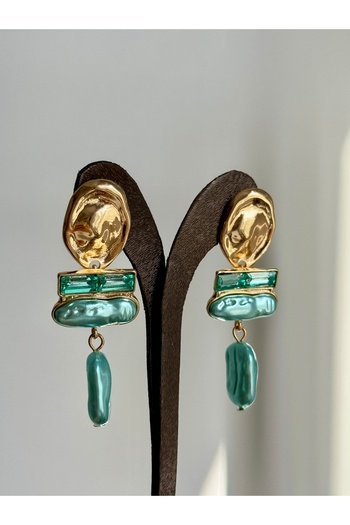 YOUES JEWELRY Gold Baguette Stone Hanging Shiny Stone Luxury Earrings