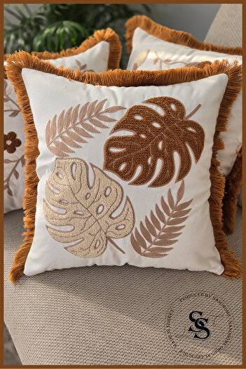 SasoHome Beauty Flowers Punch Embroidery Patterned Linen Throw Pillow Cover