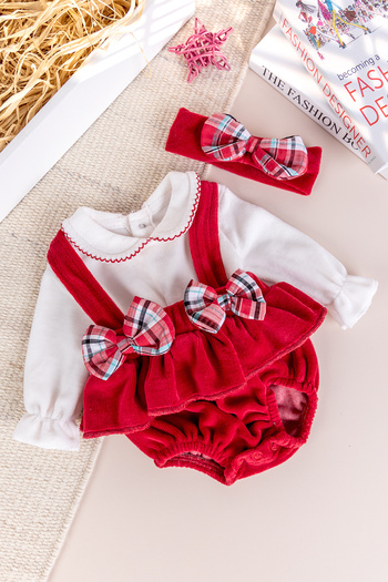 Babymod Bowknot Bandana Velvet Baby Girl Jumpsuit Salopet Baby Dress