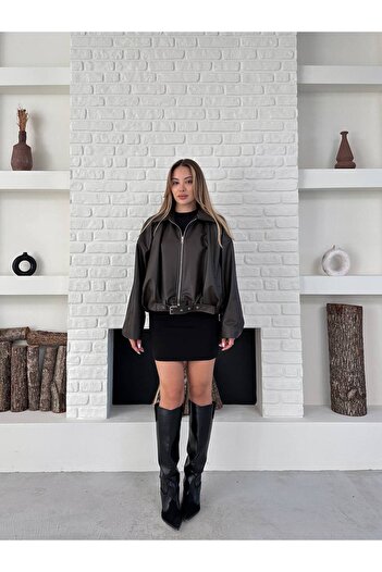 ZF BUTİK Women's Loose Cut Leather Jacket