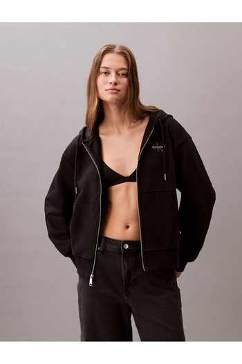 Calvin Klein Calvin Klein Women Black Monogram Terry Zip Up Hoodie