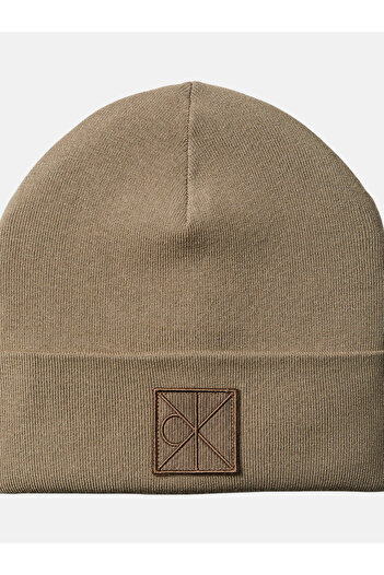 Calvin Klein Men Gray Emblem Patch Fine Rib Beanie