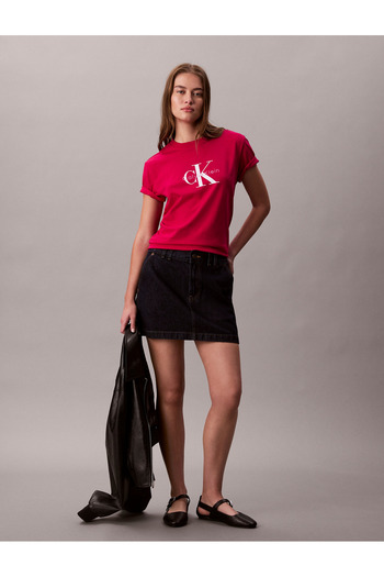 Calvin Klein Women Petunia Pink Hero Short Sleeve Classic Monogram Logo Tee