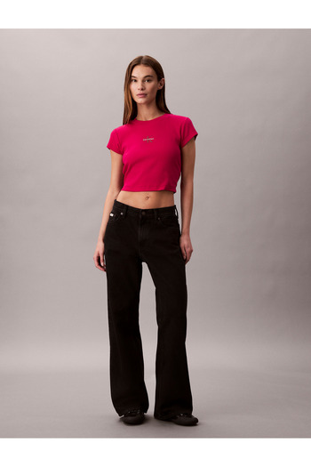Calvin Klein Women Petunia Pink Monogram Logo Crew Neck Baby Tee