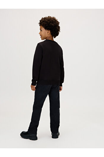 Calvin Klein Kids Black Monogram Terry Crew Neck Sweatshirt